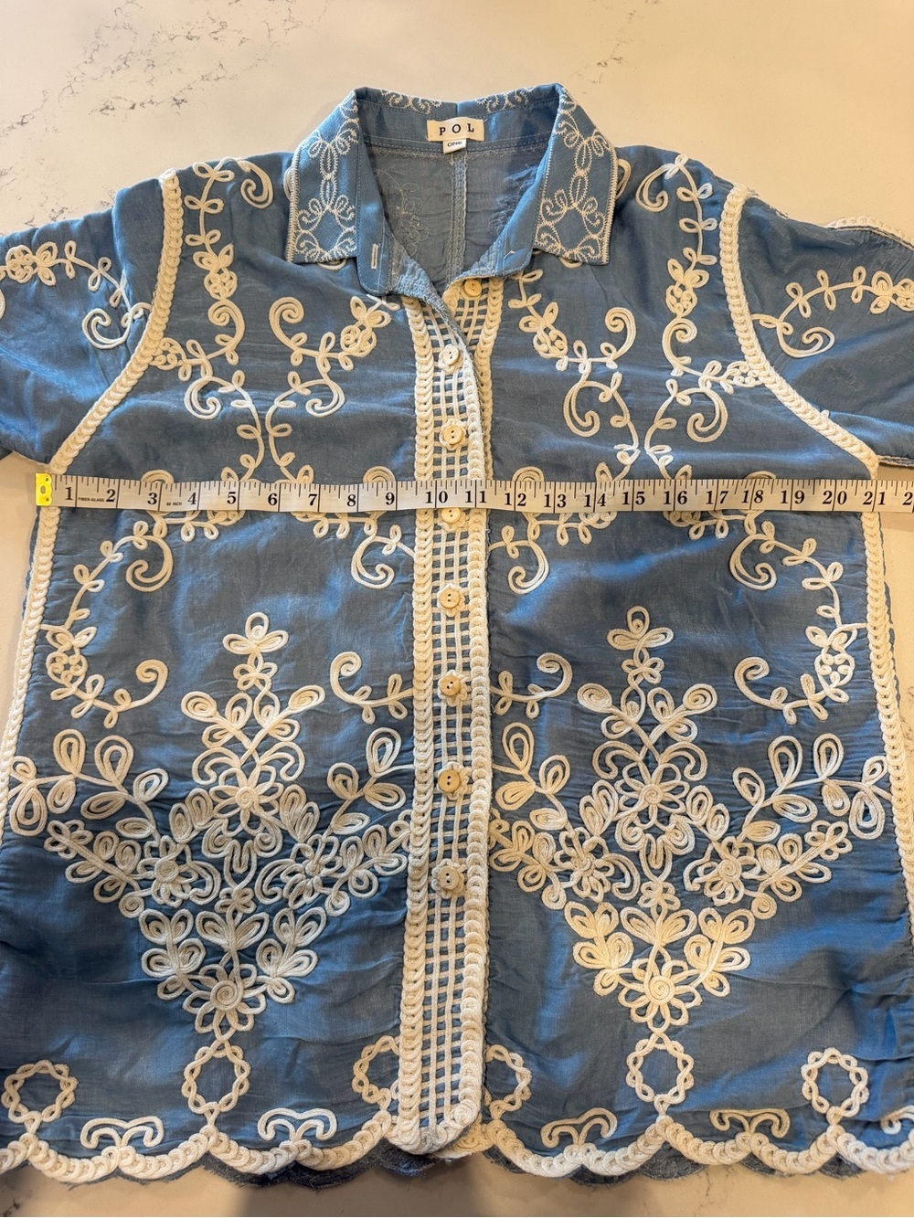 POL Embroidered Relaxed Button-Front Top - Picture 12 of 12